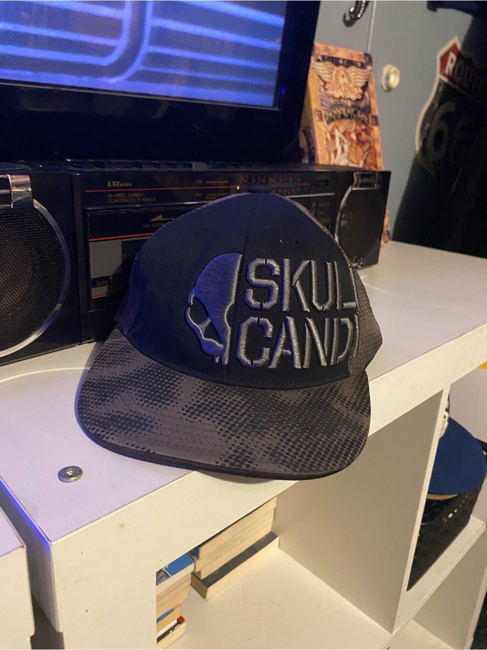Skullcandy Black Embroidered Logo Snapback with Patterned Brim